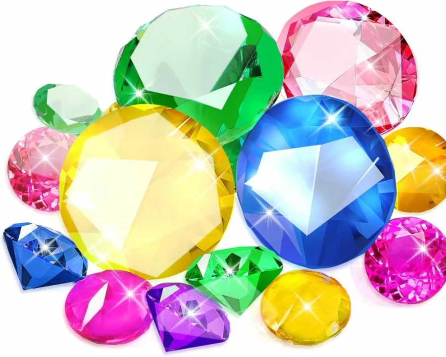 MARFOREVER 15Pcs Pirate Treasure Diving Gems Set - 4Pcs 60mm Large Diamonds & 11Pcs 30mm Colorful Acrylic Gems for Underwater Swimming, Birthday Party Favors, Summer Pool Toys