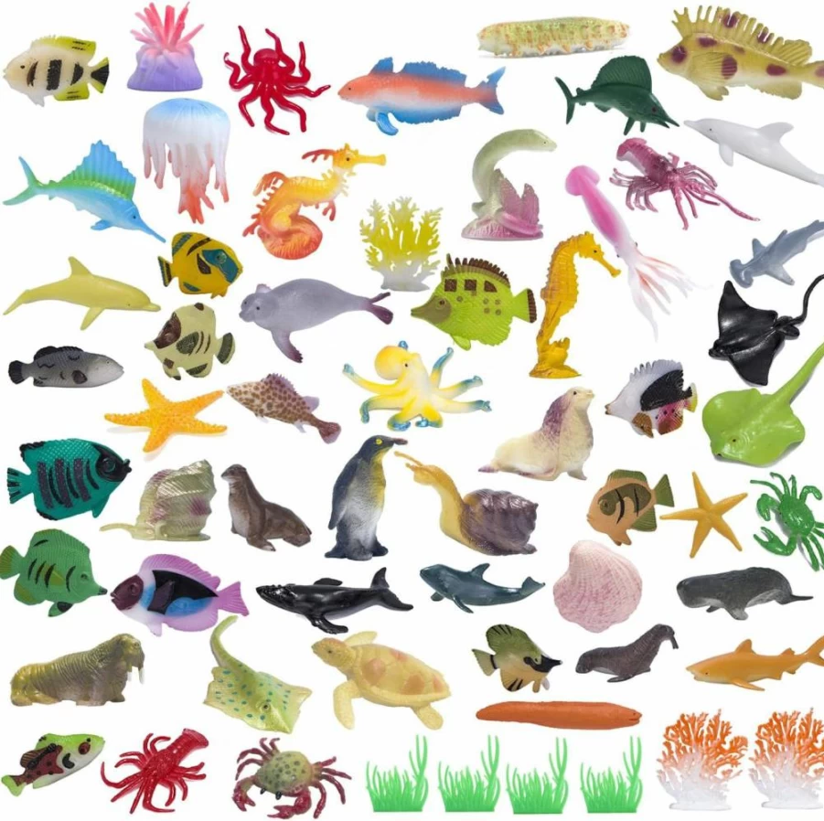 Kimicare 60-Piece Mini Ocean Animal Figures Set - Educational STEM Toys for Kids, Underwater Sea Creatures with Turtle, Octopus, Shark for Bath, Party, Cupcake Toppers