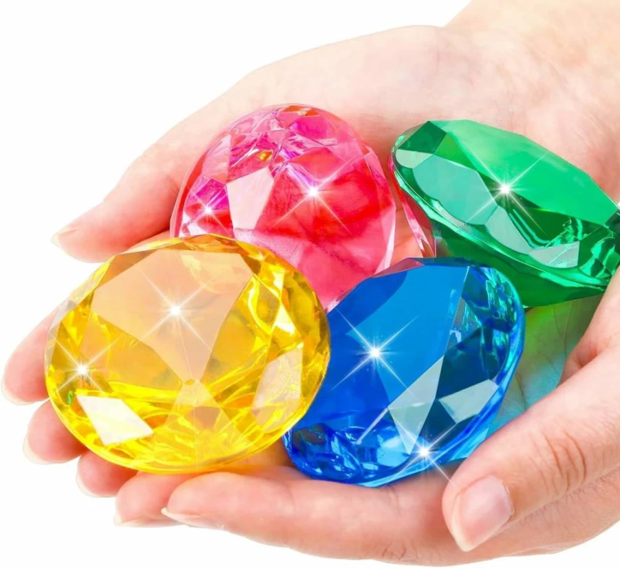 MARFOREVER 60mm Large Acrylic Diamond Pool Toys - Colorful Pirate Treasure Diving Gems for Swimming Training, Summer Water Games & Birthday Party Favors