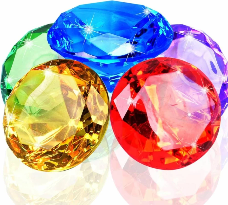 EnriQ 60mm Large Acrylic Diving Gems Pool Toys for Kids - Underwater Swim Training, Party Decor, and Vase Fillers - Diamond-Shaped Dive Game Accessories for Boys and Girls