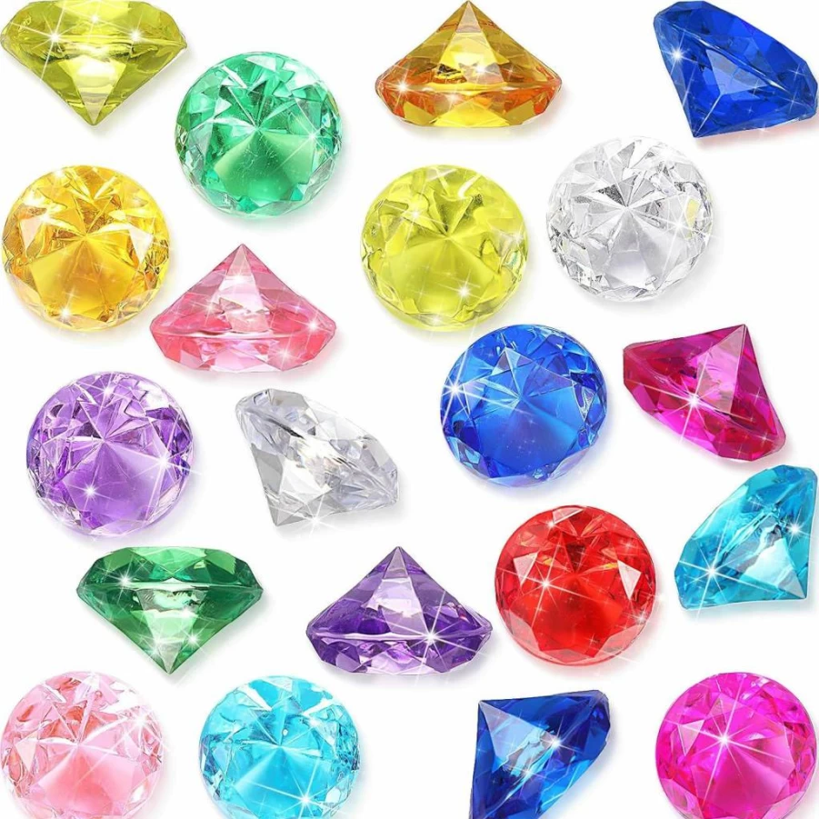 Chalyna 16-Piece Large Acrylic Gem Set for Pool Diving - Pirate Treasure Chest Toys, Summer Swimming Training Gifts, Underwater Diamonds for Kids & Adults