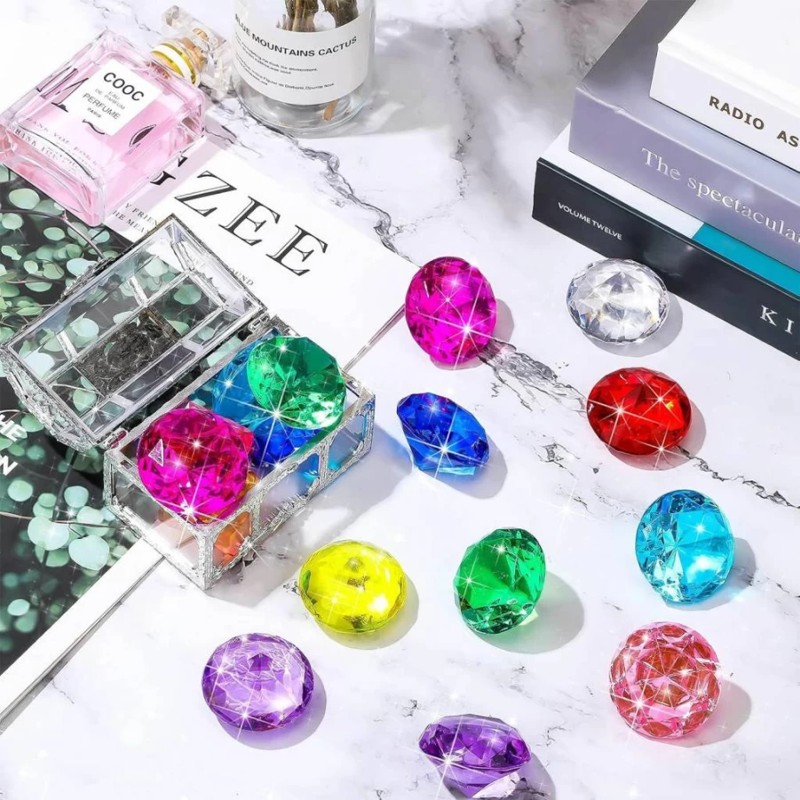 Chalyna 16-Piece Large Acrylic Gem Set for Pool Diving - Pirate Treasure Chest Toys, Summer Swimming Training Gifts, Underwater Diamonds for Kids & Adults