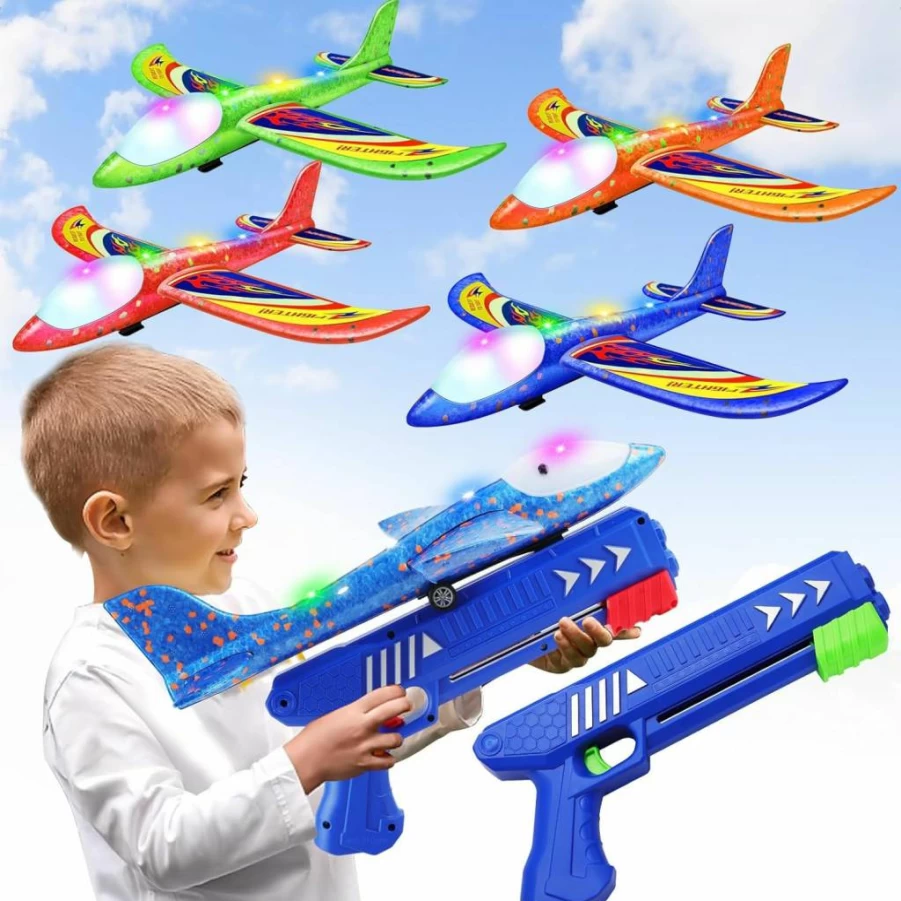 Wesfuner 3 Pack Foam Airplane Launcher Set with 2 Flight Modes, Outdoor Glider Toy for Kids Ages 3-12, Ideal Gift for Boys and Girls, Birthday Party Favor & Sport Activity