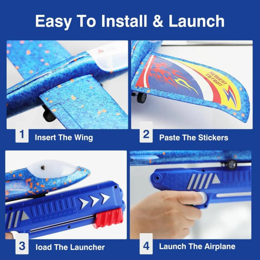 Wesfuner 3 Pack Foam Airplane Launcher Set with 2 Flight Modes, Outdoor Glider Toy for Kids Ages 3-12, Ideal Gift for Boys and Girls, Birthday Party Favor & Sport Activity