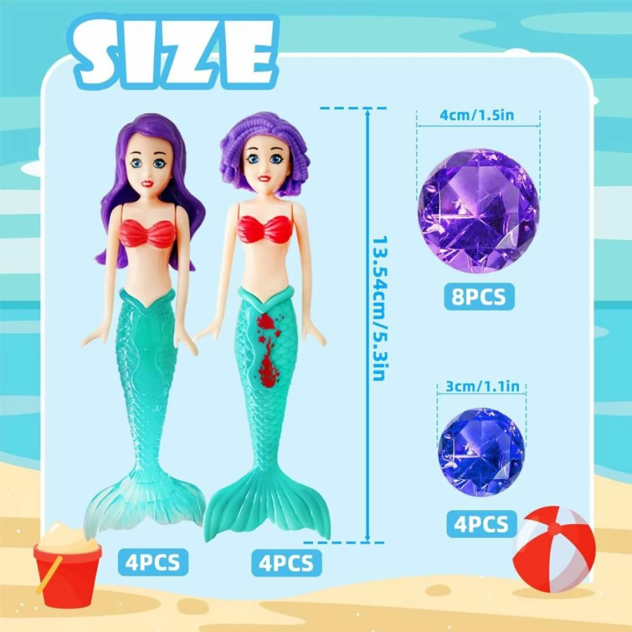 20 Pack Eerrhhaq Mermaid Dive Toys for Kids - Colorful Sinking Pool Toys Set for Underwater Fun, Bath & Swimming Games, Summer Water Play for Children