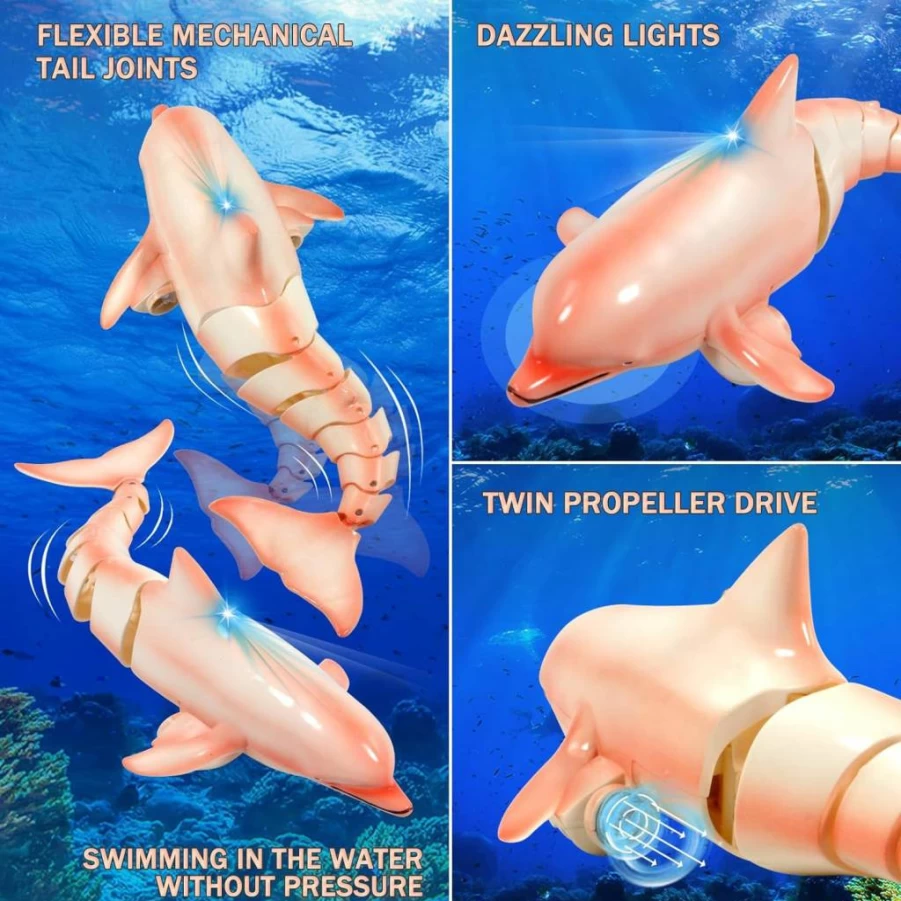 Fromeasy 2.4G RC Shark & Dolphin Pool Toys, Swimming Remote Control Boat for Kids Ages 6-12, Bath Lake Water Toys for Boys and Girls, Ideal Gift for 7 8 9 10 Year Olds