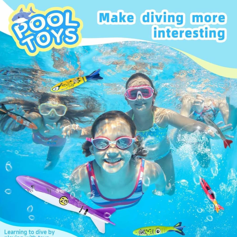 Sumetact 6-Pack Shark Dive Toys for Kids Ages 4-12, Underwater Pool Games for Summer Fun, Swimming Pool Toys for Boys & Girls