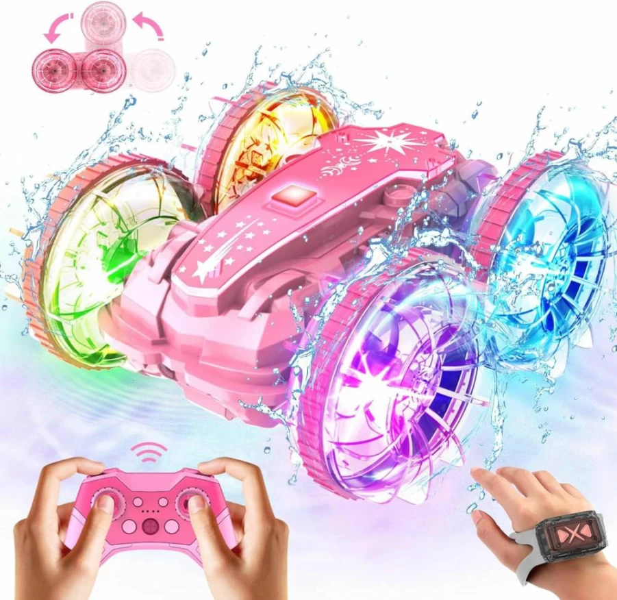 SHXYKZ Spider Amphibious RC Car Boat Toy for Kids, 360° Gesture Sensing Remote Control Vehicle, 4WD Waterproof Stunt Car with LED Lights, Gift for Boys & Girls Ages 6-12