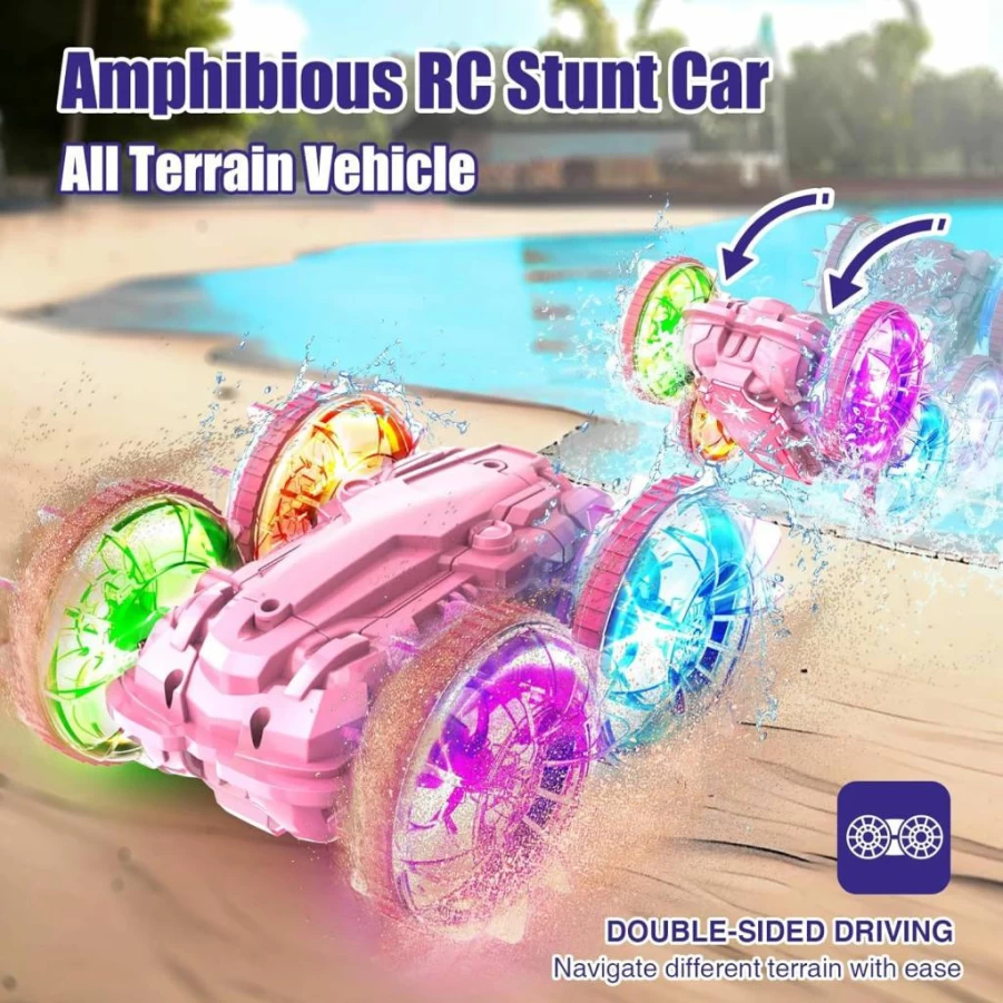 SHXYKZ Spider Amphibious RC Car Boat Toy for Kids, 360° Gesture Sensing Remote Control Vehicle, 4WD Waterproof Stunt Car with LED Lights, Gift for Boys & Girls Ages 6-12