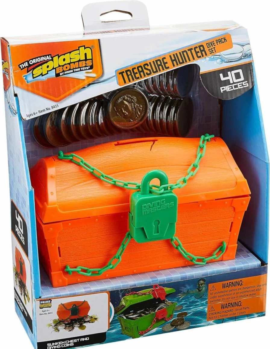 Prime Time Splash Bombs Treasure Chest - Pool Diving Toys for Kids, Water Games & Beach Fun (Set of 8435)