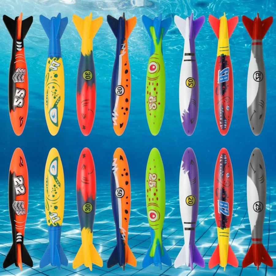 Charniol 16 Pack Shark Torpedo Pool Toys for Kids - Gliding Underwater Diving Toys, Sinking Torpedoes for Swimming Games & Sea Parties, Fun Pool Accessories for Children