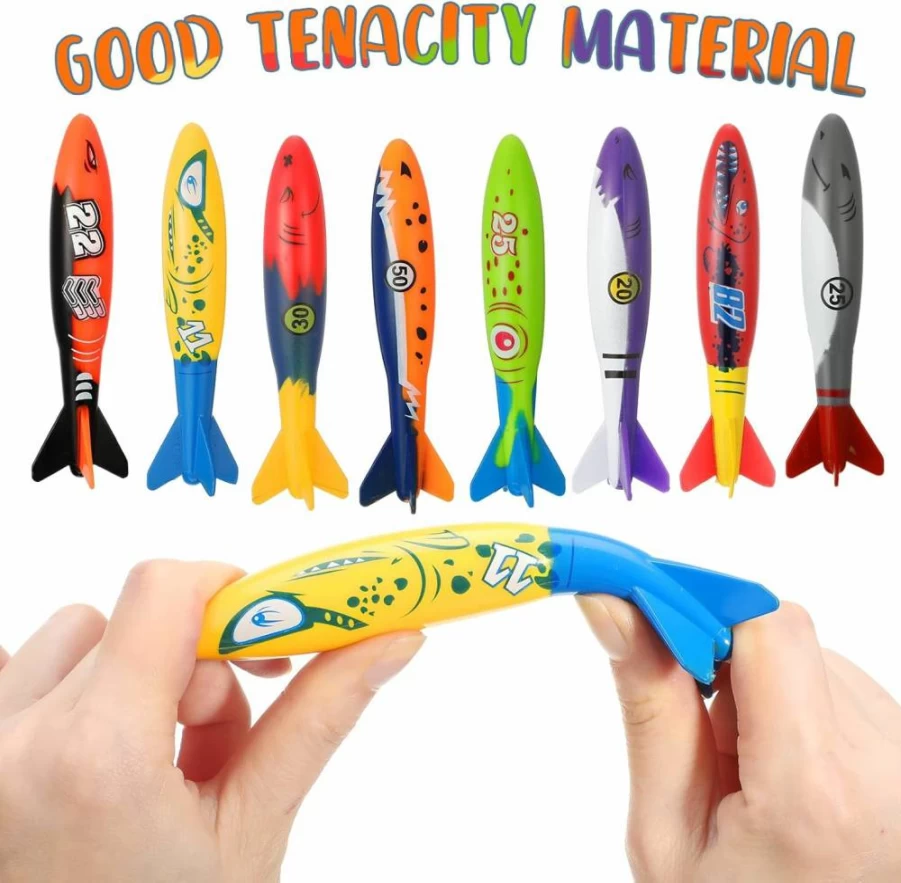 Charniol 16 Pack Shark Torpedo Pool Toys for Kids - Gliding Underwater Diving Toys, Sinking Torpedoes for Swimming Games & Sea Parties, Fun Pool Accessories for Children