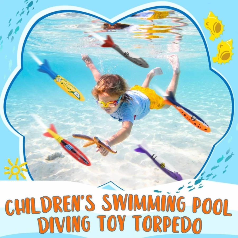 Charniol 16 Pack Shark Torpedo Pool Toys for Kids - Gliding Underwater Diving Toys, Sinking Torpedoes for Swimming Games & Sea Parties, Fun Pool Accessories for Children