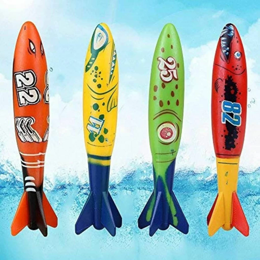 Ytuomzi Pool Shark Toys - 4 Pack Colorful Underwater Gliding Diving Toys for Kids, Fun Swimming Bath Toys & Small Water Rockets for Pool Games