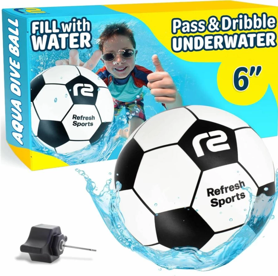 Refresh Sports Aqua Dive Pool Soccer Ball - 6" Watermelon Floating Toy for Kids Ages 8-12, Fun Summer Water Games & Beach Activities for Boys and Girls
