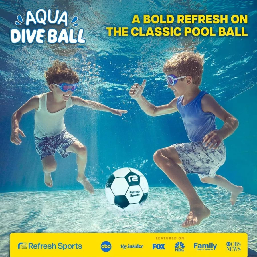 Refresh Sports Aqua Dive Pool Soccer Ball - 6" Watermelon Floating Toy for Kids Ages 8-12, Fun Summer Water Games & Beach Activities for Boys and Girls