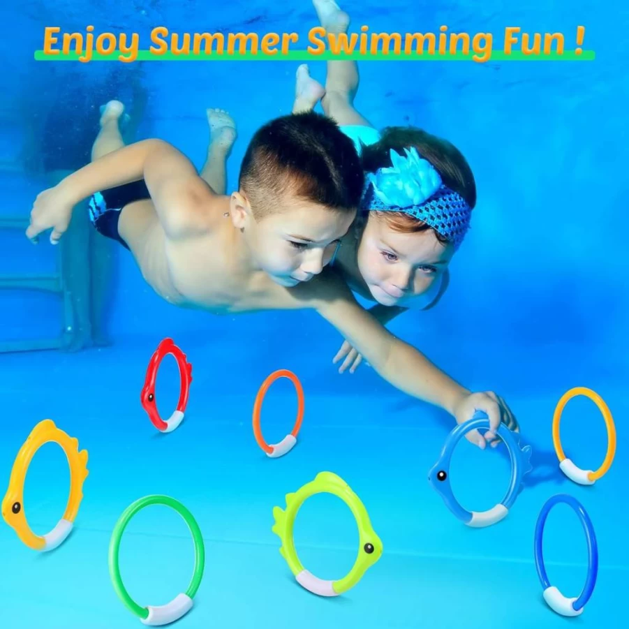 PullCrease 24 Pack Dive Rings for Pool Games, Swimming Pool Toys for Kids Ages 4-8, Summer Beach Water Toys with Underwater Diving & Throwing Fun, Ideal Outdoor Swim Gift
