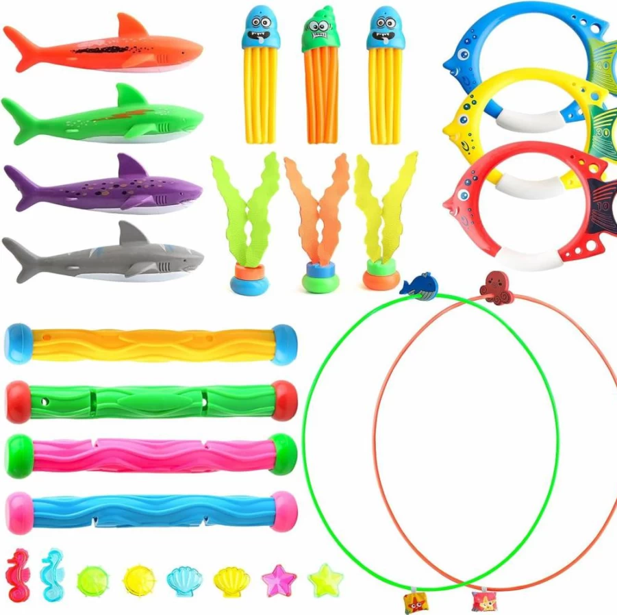 Daisiki 10-Piece Dive Ring Pool Toy Set for Kids & Adults - Shark Torpedo, Octopus Underwater Swimming Toys, Summer Water Fun Gifts for Boys Girls Ages 4-8