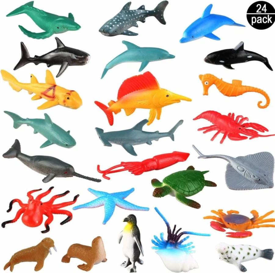 24-Pack OOTSR Sea Animal Toys - Realistic Shark, Turtle, Octopus Figures for Kids Educational Play, Pool Party & Birthday Gifts