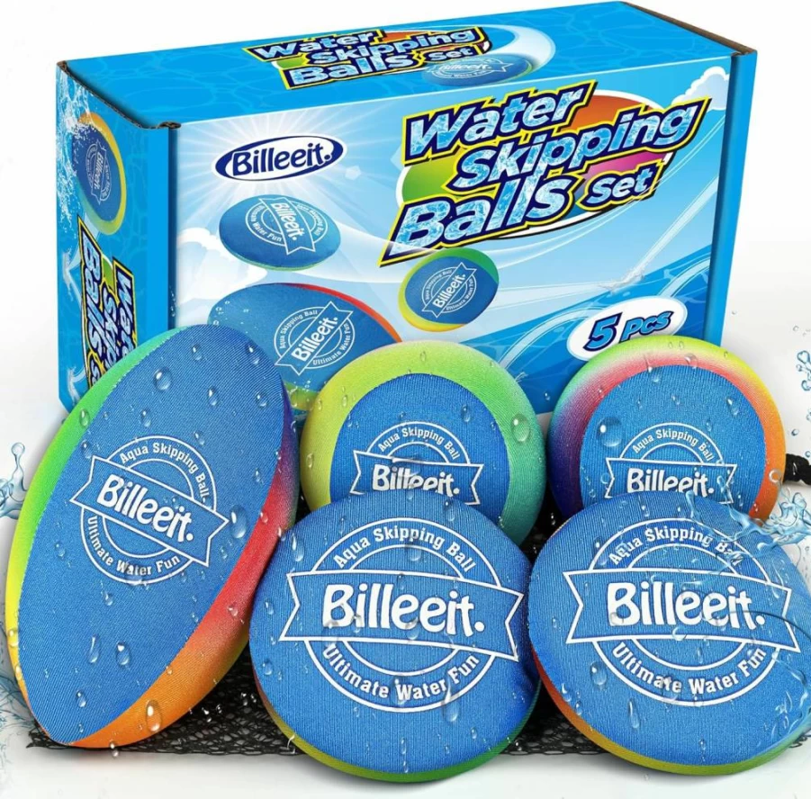 Billeeit 5-Pack Colorful Water Skipping Balls for Pool, Beach & Outdoor Fun - Splash Bouncing Toys for Kids Ages 3-12 & Adults - Durable Swim Game Set for Summer Activities