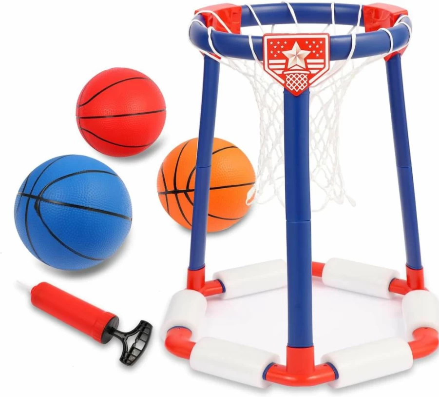 Qssart Floating Pool Basketball Hoop Set with 3 Balls & Pump - Summer Water Games for Kids, Poolside Sports Toys, Outdoor Swimming Pool Accessories