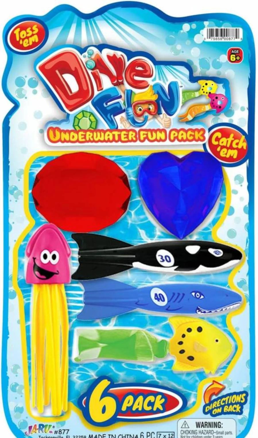 JA-RU Pool Diving Toys Set - 6 Pack Sinking & Floating Bath Toys for Kids, Includes Gems & Shark Figures, Perfect for Beach Games, Birthday Party Favors & Outdoor Water Activities (877-1S)