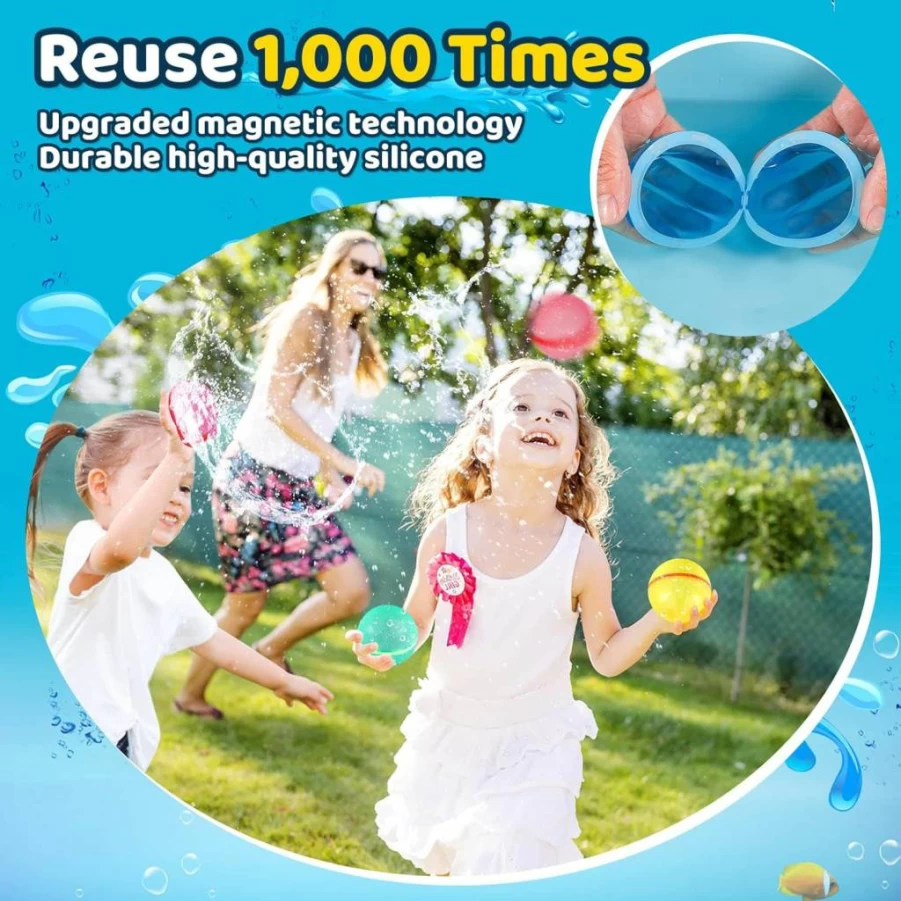 Seimome Reusable Water Balloons - 6Pcs Soft Silicone Self-Sealing Splash Balls for Kids, Beach & Summer Outdoor Fun, Eco-Friendly Water Bomb Toys, Perfect Gift for Boys and Girls