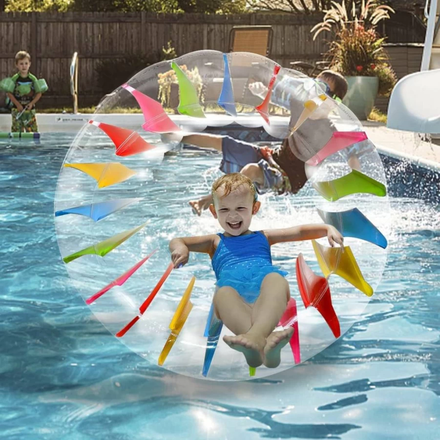 MorTime 52'' Inflatable Water Wheel Pool Float for Kids and Adults - Colorful Swimming Roller Toy for Outdoor Fun