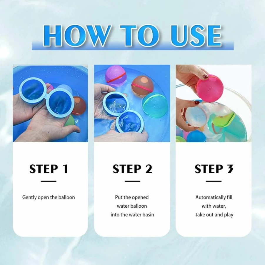 KISKISBY Reusable Water Balloons 18-Pack - Self-Sealing Silicone Water Bombs for Kids, Quick Fill Splash Balls for Outdoor Summer Fun, Pool, Beach Toys for Ages 4-12