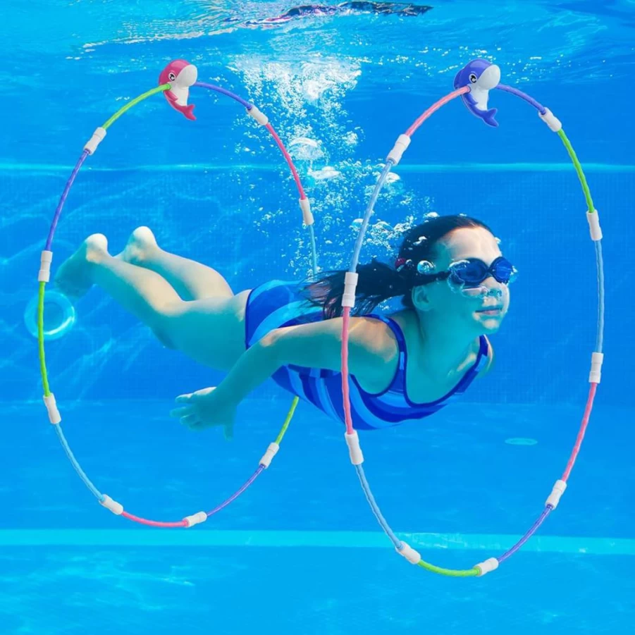 HuToYii Diving Pool Rings 2 Pack - Colorful Swim Through Toys for Kids Ages 4-12, Outdoor Summer Water Games, Ideal Birthday Gifts for Boys & Girls