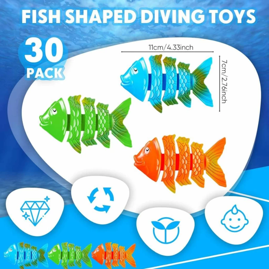 30 Pcs Tarpop Sinking Fish Pool Toys for Kids - Fun Underwater Diving Bath Toys, Summer Pool Party Favors, Swimming Training Game Supplies for Boys & Girls