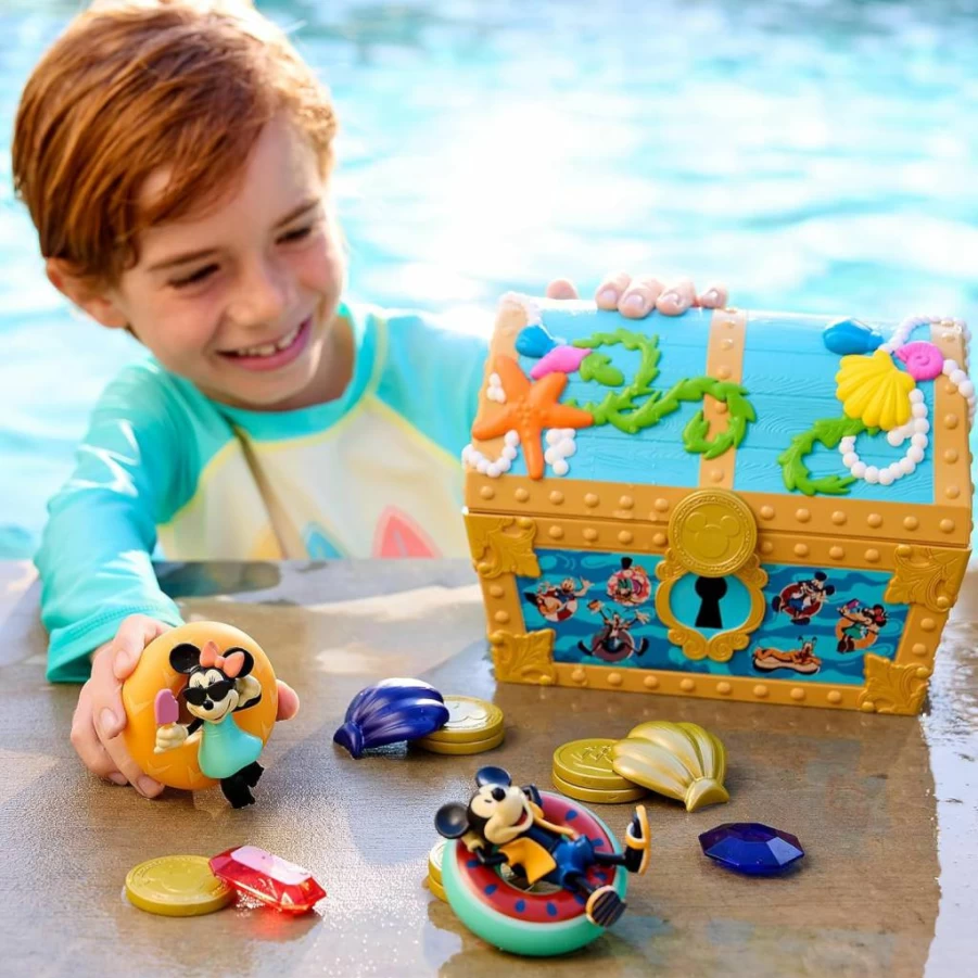 Disney Mickey Mouse & Friends Summer Pool Toy Set - Kids Bath Toys with Floating Figures, Sinking Treasures, Coins & Shells for Water Games