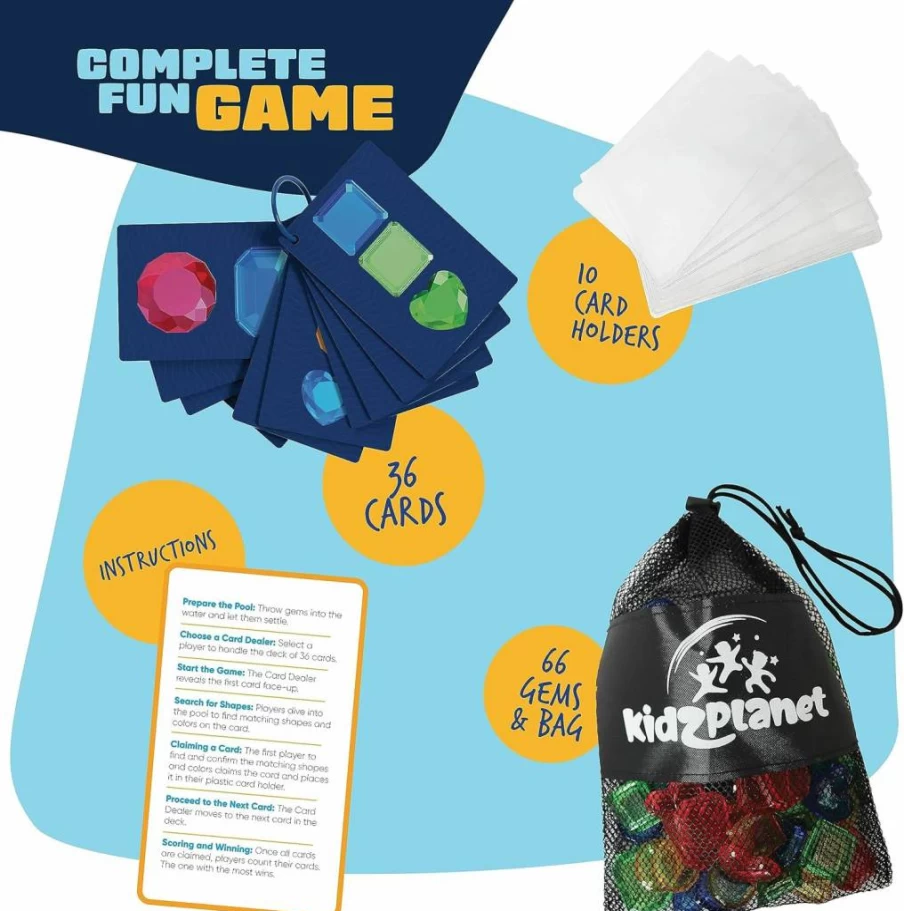 Kidz Planet Pool Gem Hunt Diving Game for Kids Ages 6-12 - Fun Water Toys for Boys & Girls - Summer Swimming Pool Games - Best Outdoor Dive Toys for Children