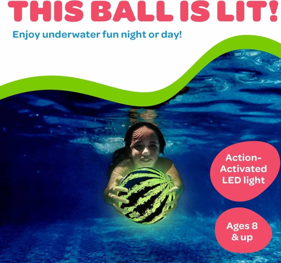 Watermelon Ball - 9 Inch Pool Toy for Kids, Teens & Adults - Fun Water Football, Tag & Diving Game for Pool Parties & Beach Play