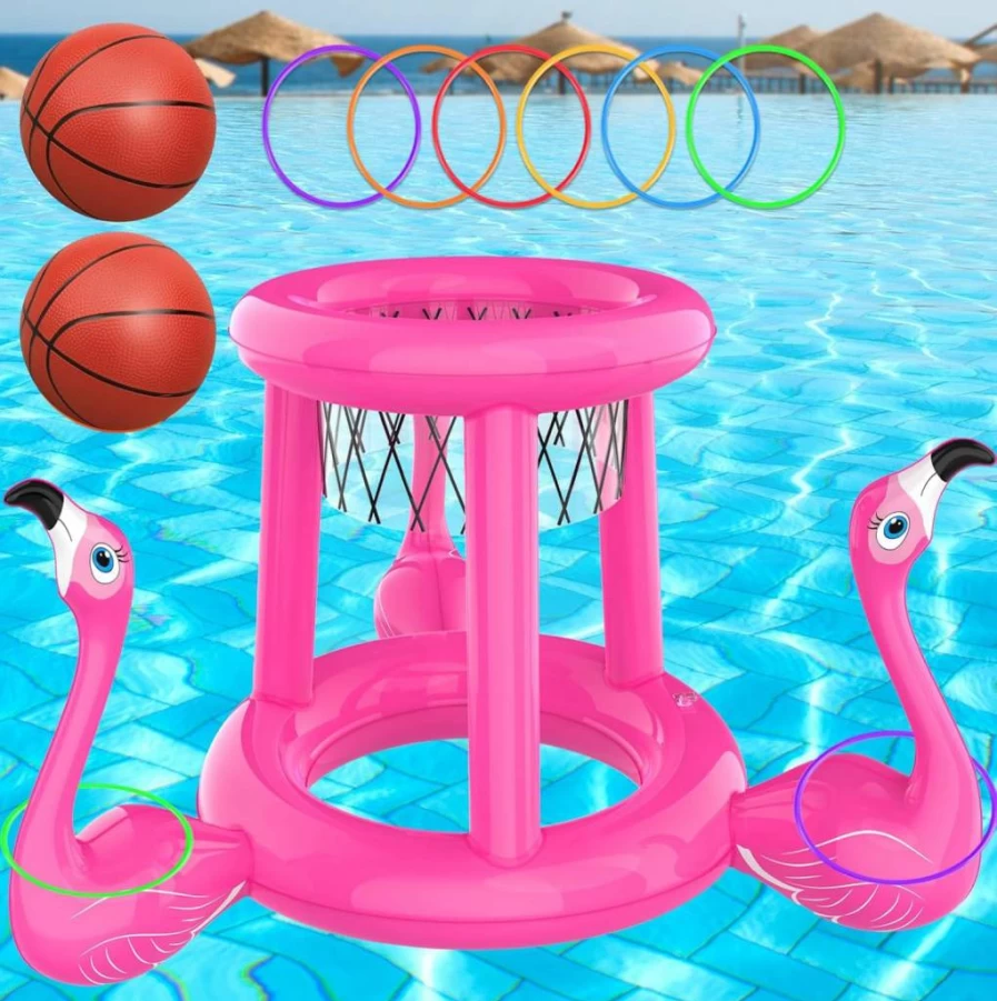 H-Style 2-in-1 Inflatable Pool Basketball Hoop & Ring Toss Game - Floating Water Toys for Kids Ages 4-12, Adults, Family Outdoor Party Pool Floats (Blue)