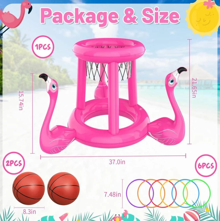 H-Style 2-in-1 Inflatable Pool Basketball Hoop & Ring Toss Game - Floating Water Toys for Kids Ages 4-12, Adults, Family Outdoor Party Pool Floats (Blue)