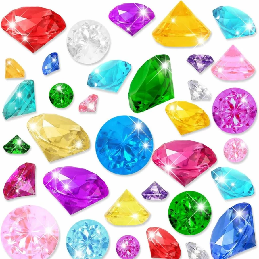 YUJUN 46-Piece Acrylic Diving Gem Set with Treasure Chest - Kids Pool Toys for Underwater Fun, Beach Party Favors, Fish Tank Decor (3 Sizes) - Birthday Gift for Boys & Girls