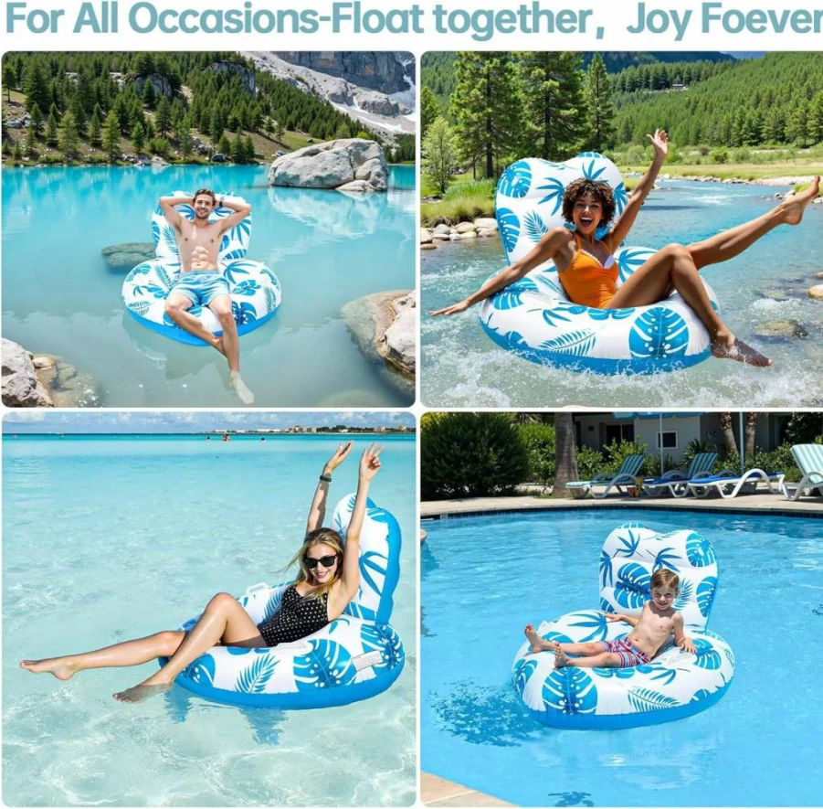 Etegow 2025 Unibody Pool Lounger Float with Cup Holders & Handle - Inflatable Beach, Lake, River Floats for Adults, Water Party Essentials, Durable Pool Toys for Summer Vacation