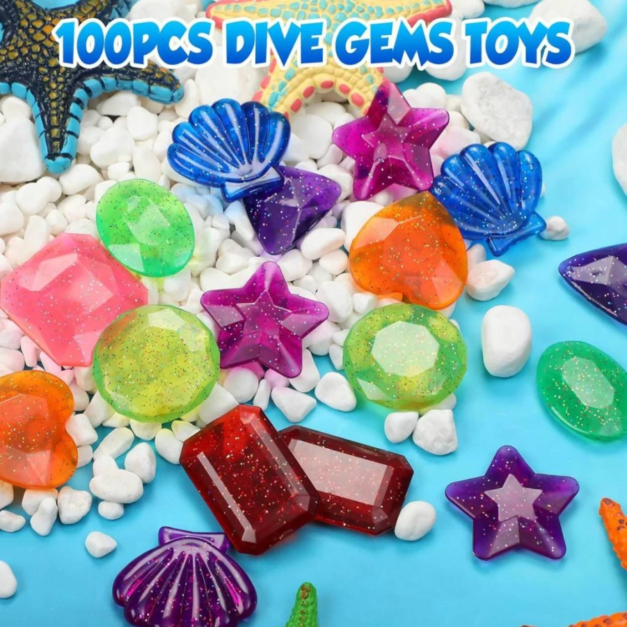 Sumind 100-Piece Sinking Gem Pool Toys for Kids - Colorful Diving Gems for Underwater Games, Beach Parties, and Home Decor