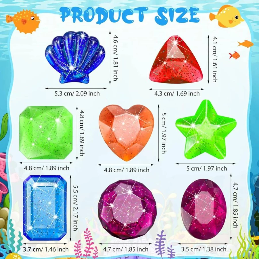 Zhanmai 16 Pcs Sinking Diving Toys for Kids - Underwater Gemstones Pool Games, Swimming Training Gifts, Bath & Pool Fun for Summer