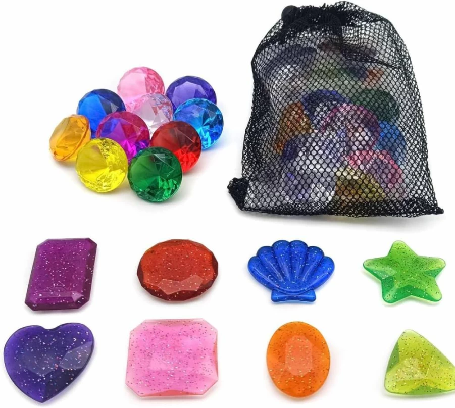 18 Pcs Large Colorful Diving Gems for Pool Beach Treasure Hunt, Pirate Party Decorations with Storage Bag by iDhlps - Water Game Accessories for Kids & Adults