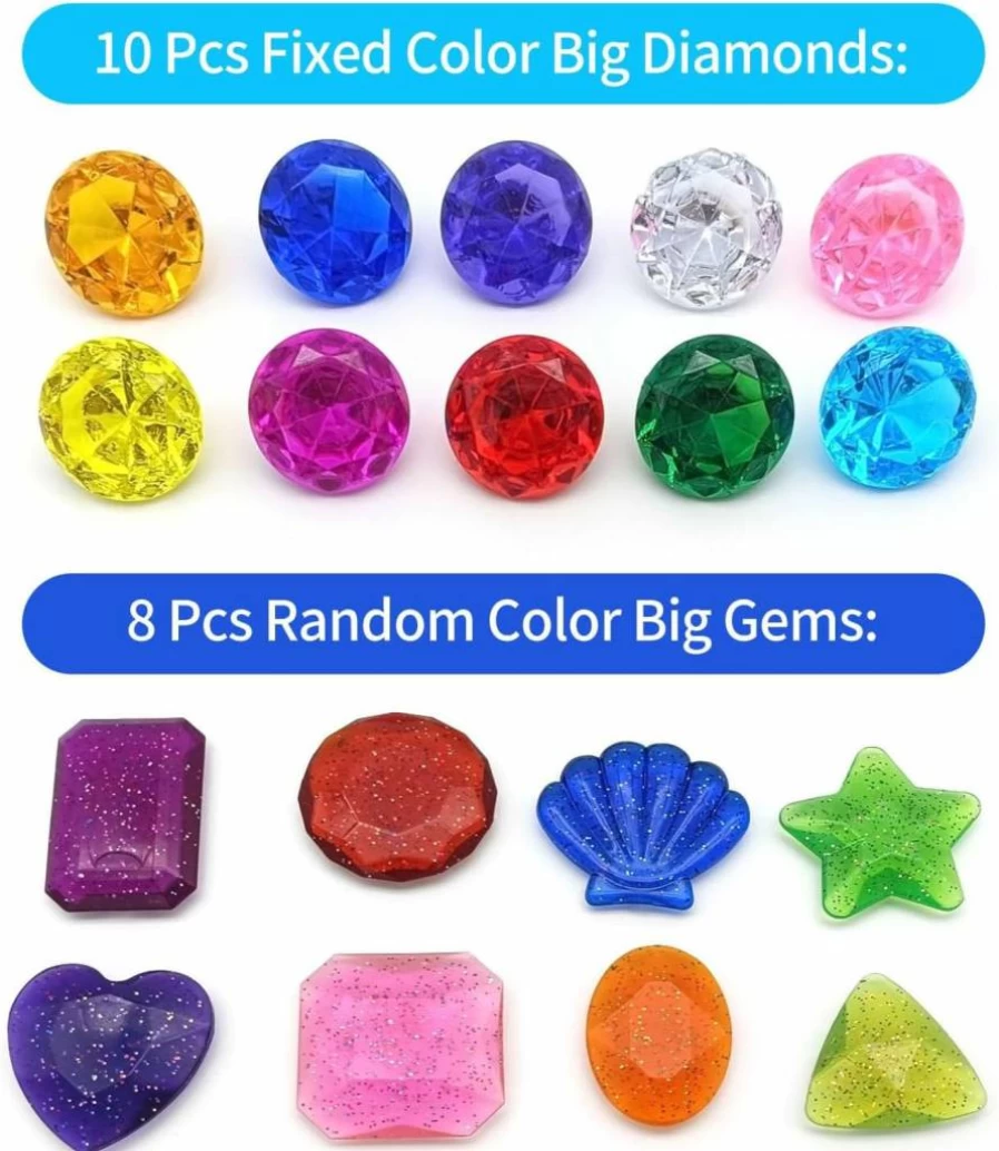 18 Pcs Large Colorful Diving Gems for Pool Beach Treasure Hunt, Pirate Party Decorations with Storage Bag by iDhlps - Water Game Accessories for Kids & Adults