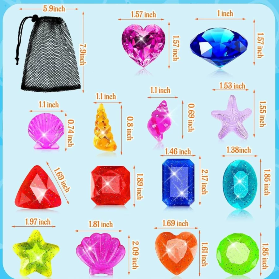 MARFOREVER 25-Piece Diving Gem Pool Toys Set - Colorful Sinking Treasure Gems for Underwater Swimming Training, Kids Pool Games, and Summer Fun
