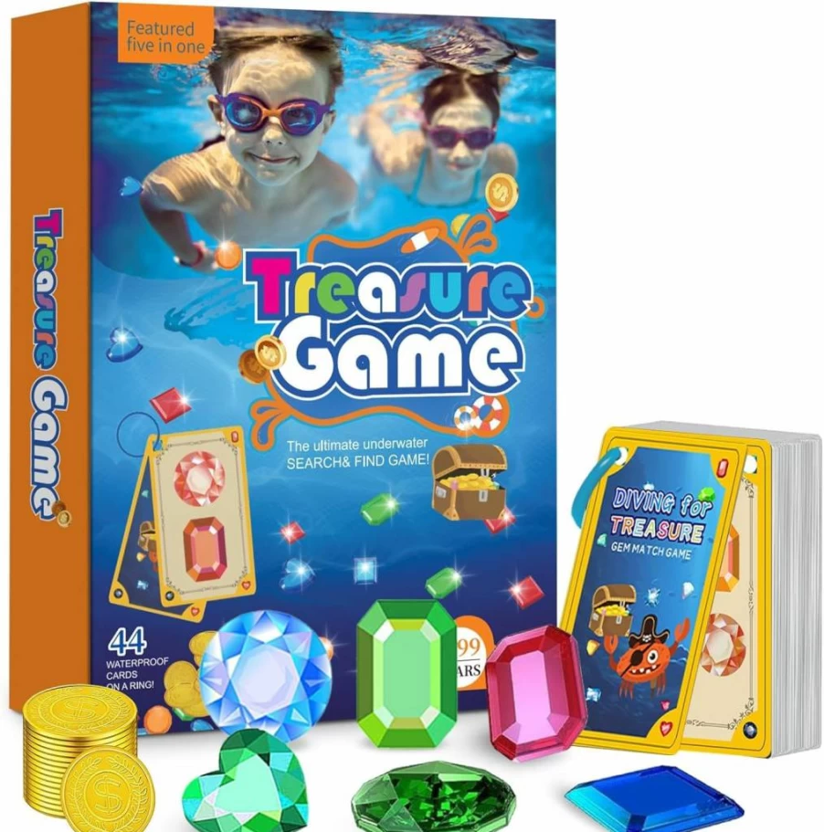 SEBBEEUESEN 5-in-1 Dive and Discover Gems Game Set - Fun Pool Toys for Kids Ages 6-16, Underwater Treasure Hunt Activity for Summer Water Play