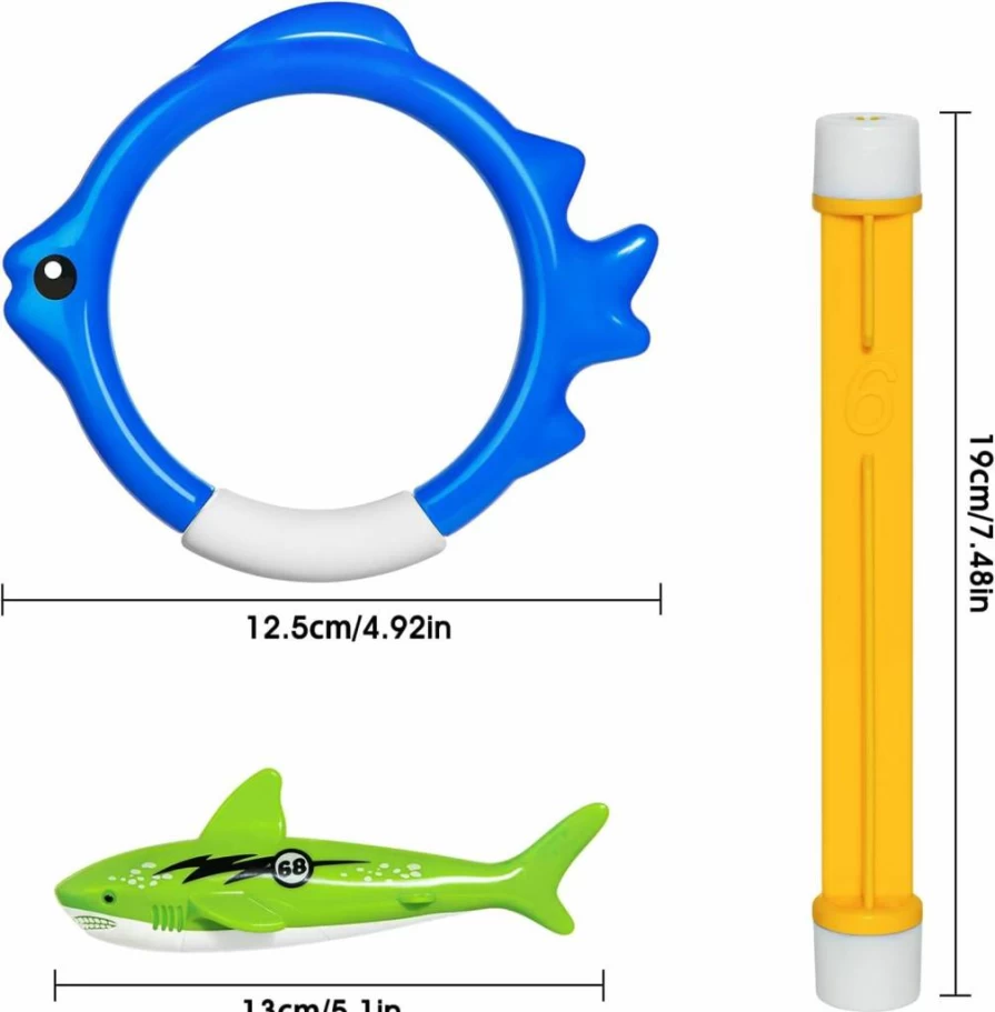 14 Pcs Kids Pool Toys Set by Korlon Tec - Diving Rings, Shark Torpedo Bandits for Swimming Training, Fun Summer Underwater Games for Ages 4-8