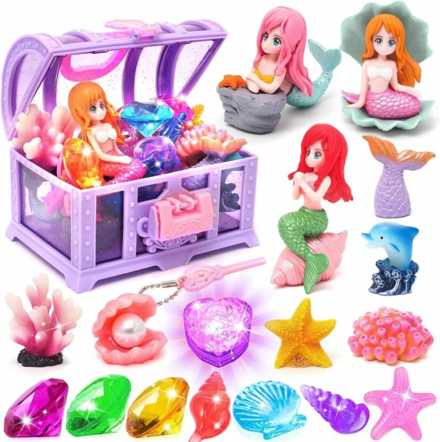 FUNCREVITY Mermaid Dive Toys for Kids - Underwater Swimming Pool Games Set with Sinking Gems, Mermaid Toys for Boys & Girls, Includes Storage Box, Summer Water Play Gift for Toddlers