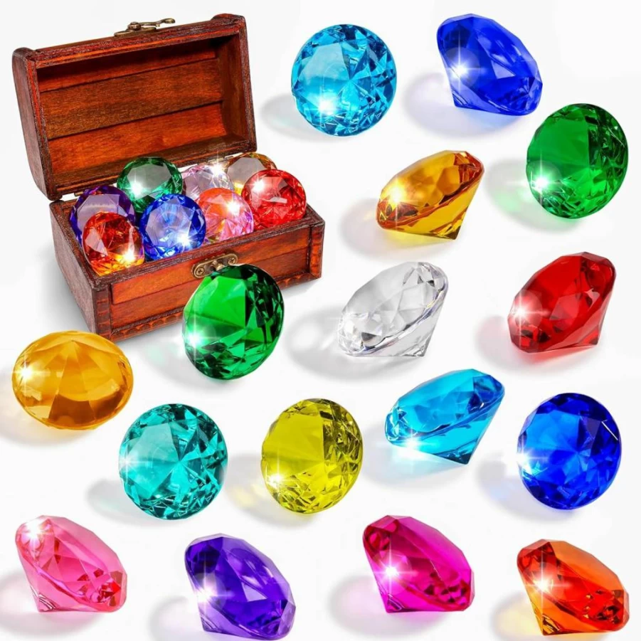 MGParty 16-Piece Diving Gem Pool Toys Set with Treasure Box, Colorful Underwater Diamonds for Kids, Summer Swimming Pool Games, Water Toys for Boys and Girls