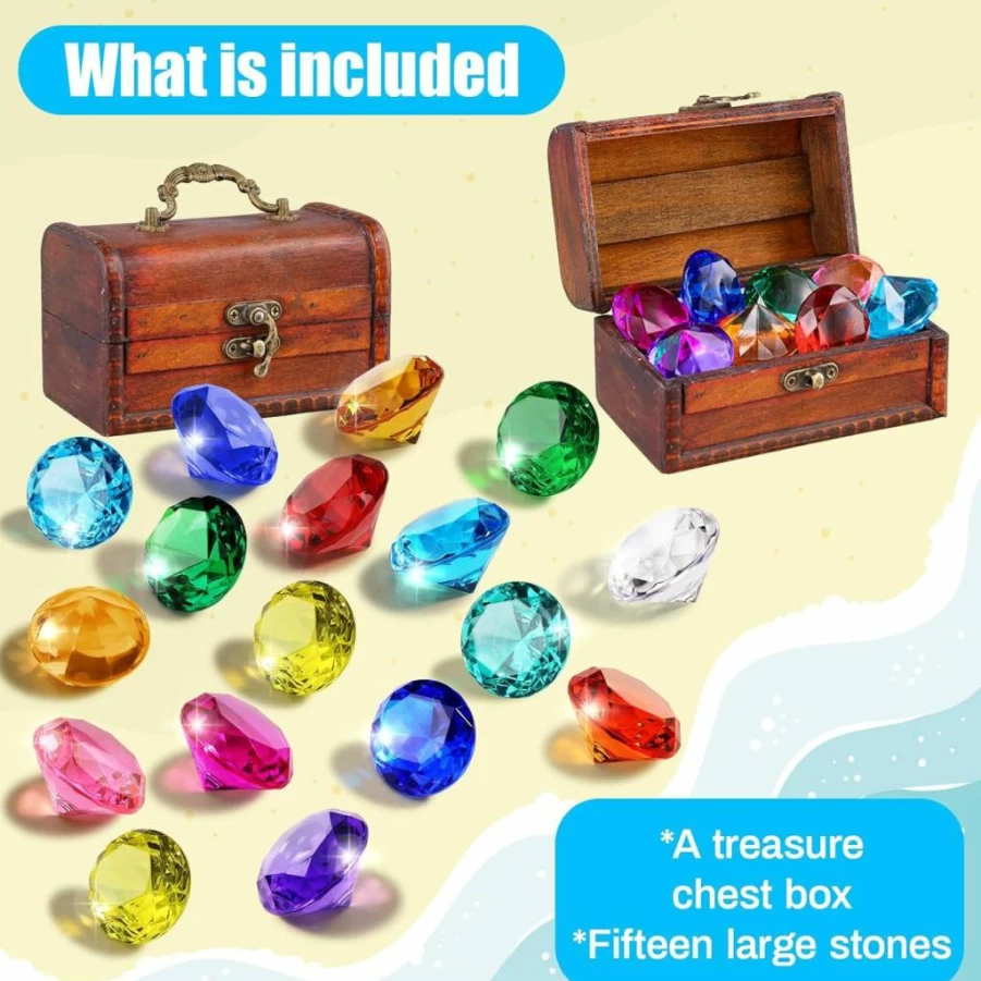 MGParty 16-Piece Diving Gem Pool Toys Set with Treasure Box, Colorful Underwater Diamonds for Kids, Summer Swimming Pool Games, Water Toys for Boys and Girls