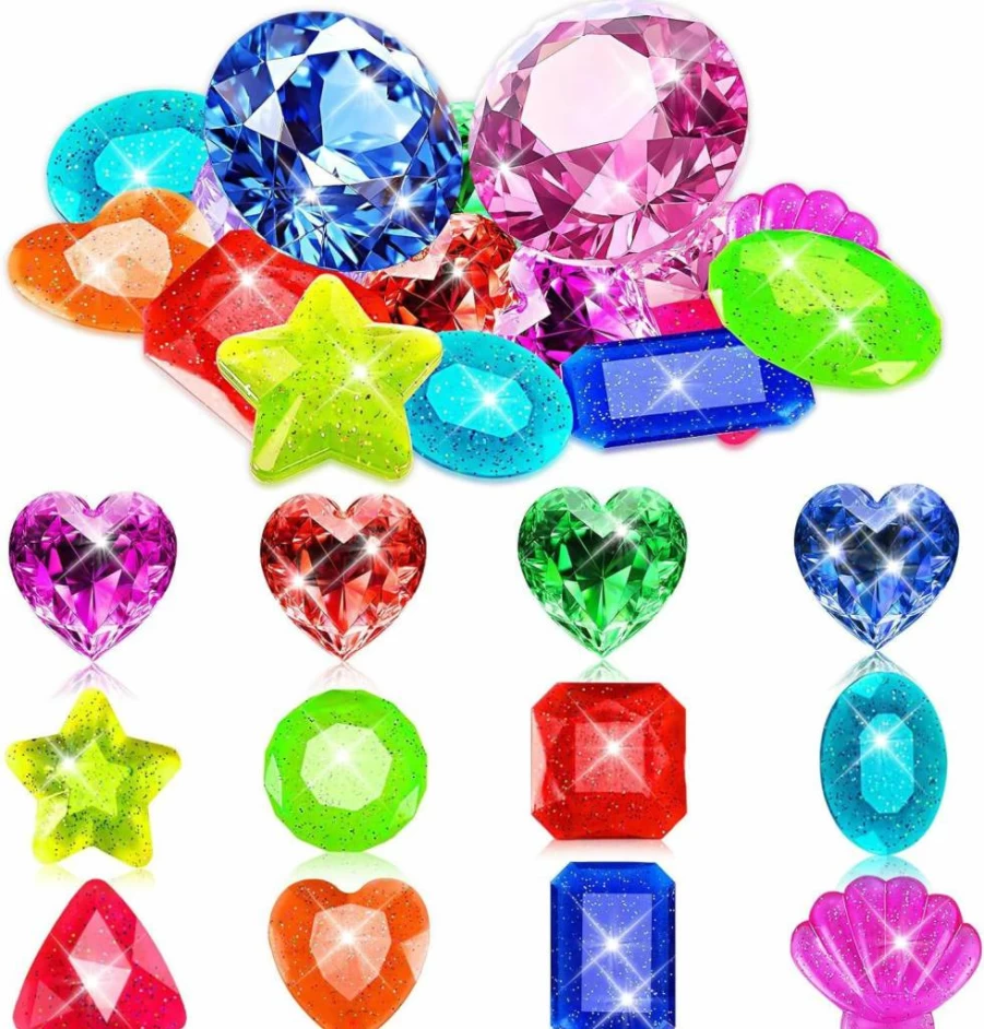 MARFOREVER 16-Piece Pool Diving Gems Set with 2 Extra Large 60mm Gems, Colorful Pirate Treasure Chest Toys for Kids, Summer Swimming Training Games, Underwater Fun for Boys and Girls