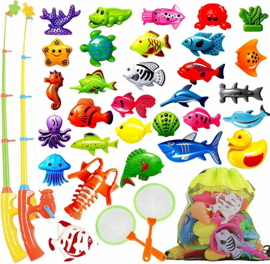 Goody King Magnetic Fishing Game Toy Set for Kids - Outdoor & Indoor Water Table Activity, Carnival Bath Pool Play for Toddlers Ages 1-6, 2-Player Fun, Gift Idea (Medium Size)